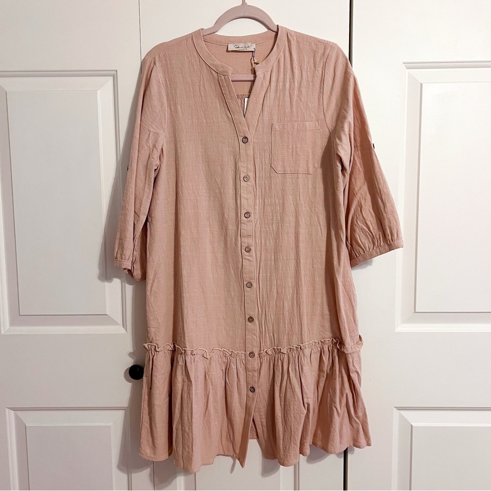 Sophie & Hailee Pale Pink Button Smock Dress